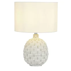 Searchlight Nachttischlampe E14 36,5 cm D: 25 cm Weiß Stoff Keramik