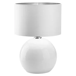 TK Lighting Nachttischlampe Glas Stoff Weiß Silber 54 cm groß* Glaslampen|Stofflampen