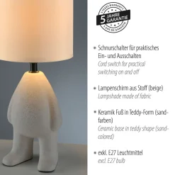Just Light NachtTischlampe Keramik Stoff Teddy 38 cm E27 blendarm* Wohnzimmerlampen|Schlafzimmer Lampen