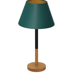 Outlet Luminex Nachttischlampe Petrol Natur Gold Stoff Holz 56 cm E27