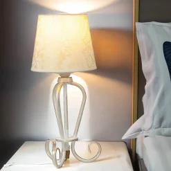 New Jupiter Nachttischlampe Shabby Gold Weiß Stoff Schirm 45cm