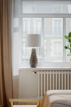 Sale By Rydéns Nachttischlampe Stoff Keramik 74 cm hoch Braun Weiß E27