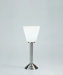 Berliner Messingleuchten Nachttischleuchte Echt-Messing Glas E27 37 cm in Nickel* Wohnzimmerlampen|Metall Lampen