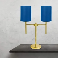 Giovanni Battista Nachttischleuchte 2-flammig E27 61,5 cm Stoff Messing* Tischlampen|Schlafzimmer Lampen