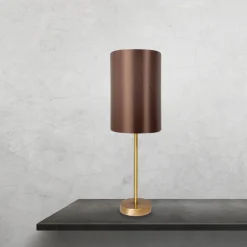 Giovanni Battista Nachttischleuchte in Bronze Braun E27 48,5 cm Messing Stoff* Tischlampen|Schlafzimmer Lampen