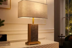 Hot Invicta Interior Nachttischleuchte Stoff Marmor Stahl 65 cm in Gold Grau