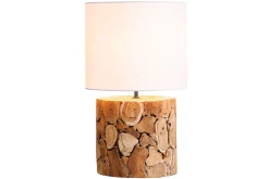 Clearance Invicta Interior Nachttischleuchte Weiß Natur Stoff Holz 45 cm gemütlich