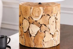 Clearance Invicta Interior Nachttischleuchte Weiß Natur Stoff Holz 45 cm gemütlich