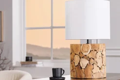 Clearance Invicta Interior Nachttischleuchte Weiß Natur Stoff Holz 45 cm gemütlich