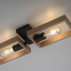 Outlet Just Light Natürliche Deckenlampe Retro Holz Metall L:57 cm E27