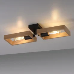 Outlet Just Light Natürliche Deckenlampe Retro Holz Metall L:57 cm E27