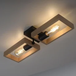 Outlet Just Light Natürliche Deckenlampe Retro Holz Metall L:57 cm E27