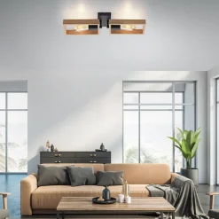 Outlet Just Light Natürliche Deckenlampe Retro Holz Metall L:57 cm E27