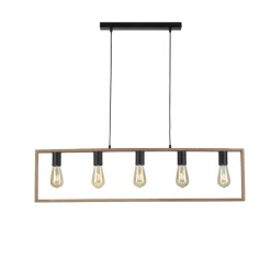 Just Light Natürliche Hängelampe Retro Holz Metall L:100 cm 5-flmg* Hängelampen|Bürolampen