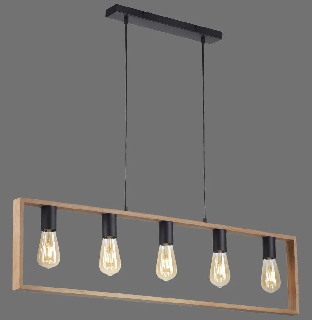 Just Light Natürliche Hängelampe Retro Holz Metall L:100 cm 5-flmg* Hängelampen|Bürolampen