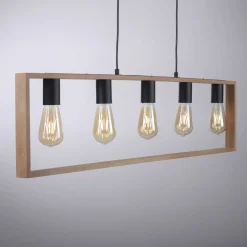 Just Light Natürliche Hängelampe Retro Holz Metall L:100 cm 5-flmg* Hängelampen|Bürolampen