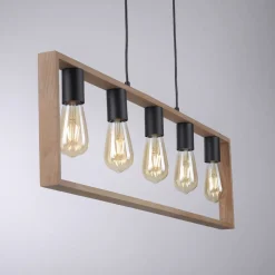 Just Light Natürliche Hängelampe Retro Holz Metall L:100 cm 5-flmg* Hängelampen|Bürolampen