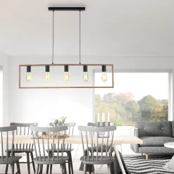 Just Light Natürliche Hängelampe Retro Holz Metall L:100 cm 5-flmg* Hängelampen|Bürolampen