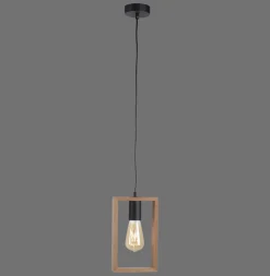 Online Just Light Natürliche Pendelleuchte Holz Metall L:15 cm E27 Retro