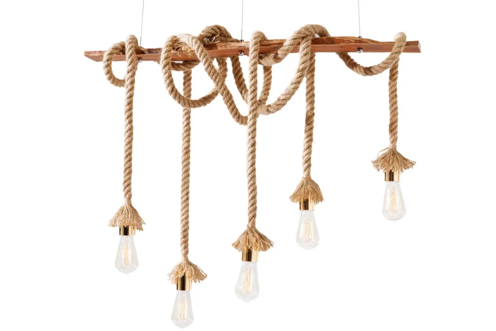 Best Invicta Interior Natürliche Pendelleuchte Natur 5-flammig L:90 cm E27