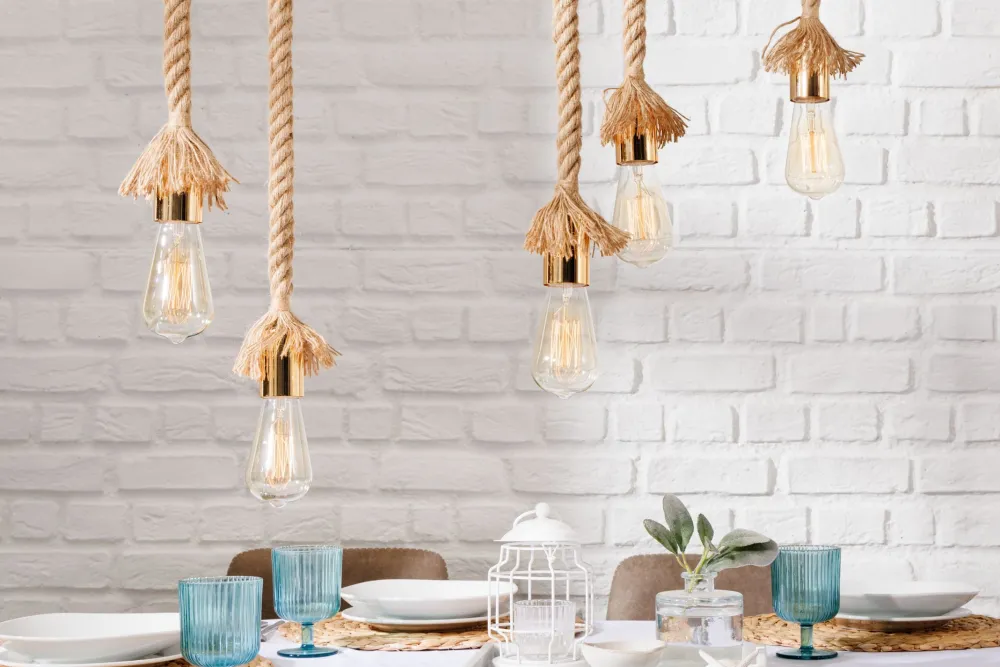 Best Invicta Interior Natürliche Pendelleuchte Natur 5-flammig L:90 cm E27