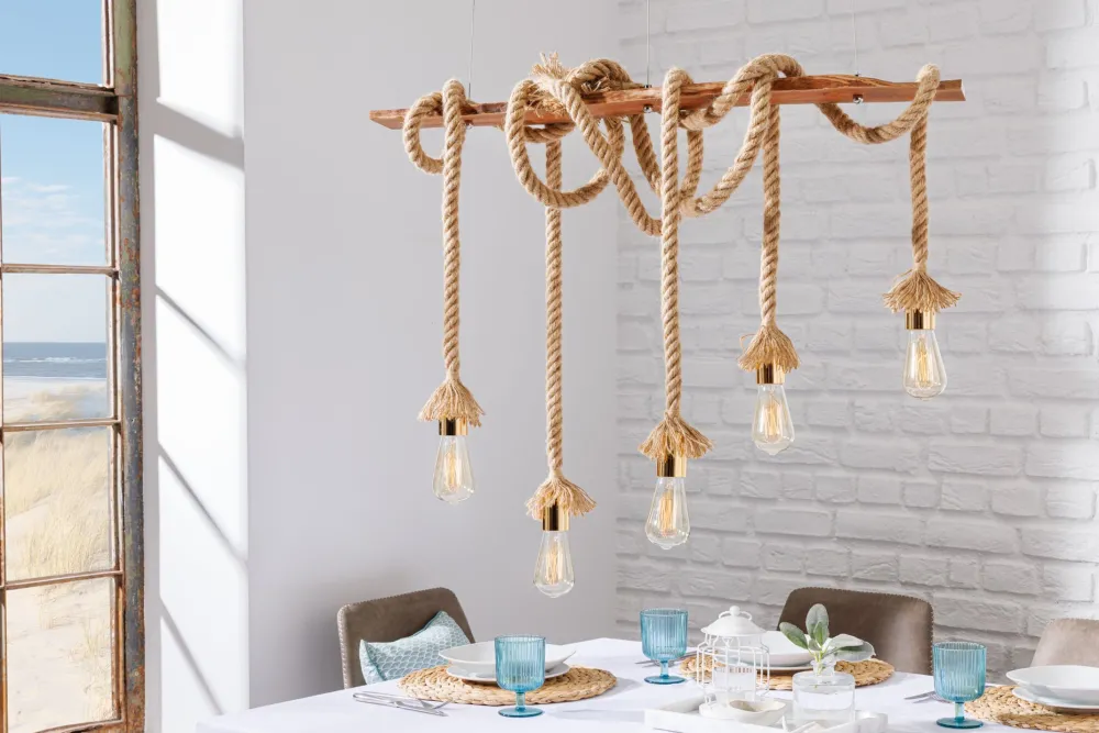 Best Invicta Interior Natürliche Pendelleuchte Natur 5-flammig L:90 cm E27