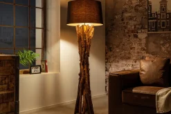Invicta Interior Natürliche Stehlampe Schwarz Gold 151 cm Holz Baumwolle* Bürolampen|Stofflampen