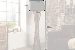 Invicta Interior Natürliche Stehlampe Schwarz Gold 151 cm Holz Baumwolle* Bürolampen|Stofflampen