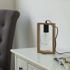 Sale Just Light Natürliche Tischleuchte Holz Metall 28,5 cm E27 Retro