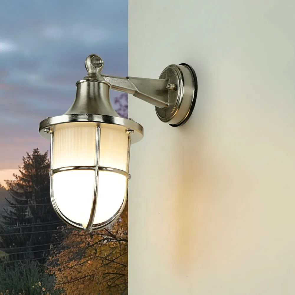 Lido Nickel Wandlampe Echt-Messing IP64 Außen wetterfest* Metall Lampen|Messinglampen