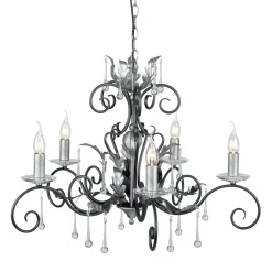 Outlet Elstead Opulenter Lüster GOTICA Schwarz Silber mit Kristall