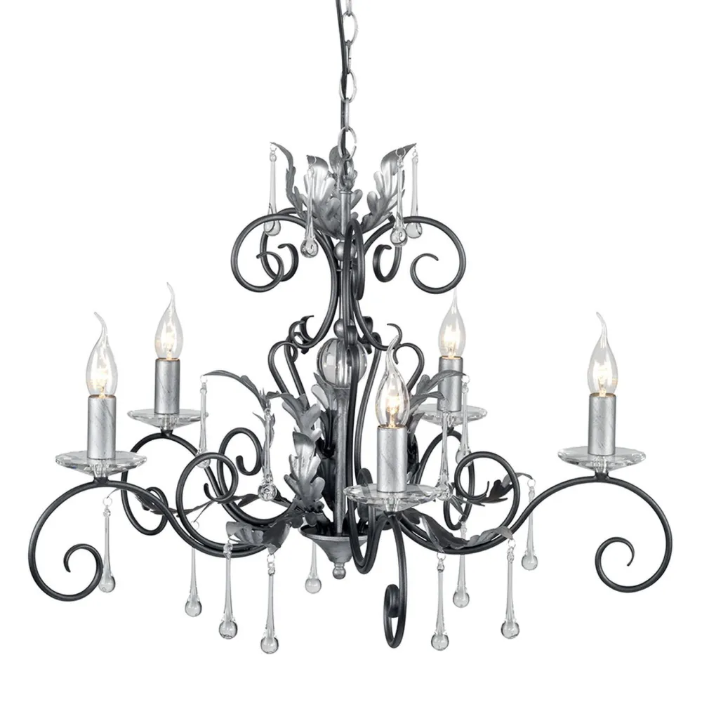 Outlet Elstead Opulenter Lüster GOTICA Schwarz Silber mit Kristall