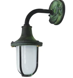 Discount Lido Outdoor Wandleuchte Messing Glas E27 IP64 H: 30 cm Grün Antik