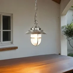 Lido Pendellampe Außen in Nickel Echt-Messing Riffelglas* Metall Lampen|Messinglampen