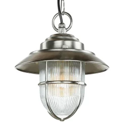 Lido Pendellampe Außen in Nickel Echt-Messing Riffelglas* Metall Lampen|Messinglampen