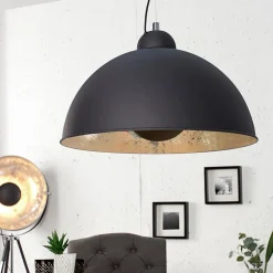 Invicta Interior Pendellampe rund Ø55cm Retro Schwarz Silber* Hängelampen|Esszimmer Lampen
