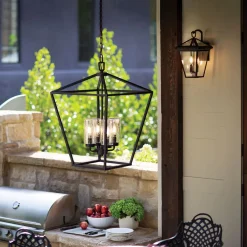 Elstead Pendelleuchte außen Aluminium Glas E14 IP44 Schwarz Vintage* Metall Lampen|Vintage Lampen