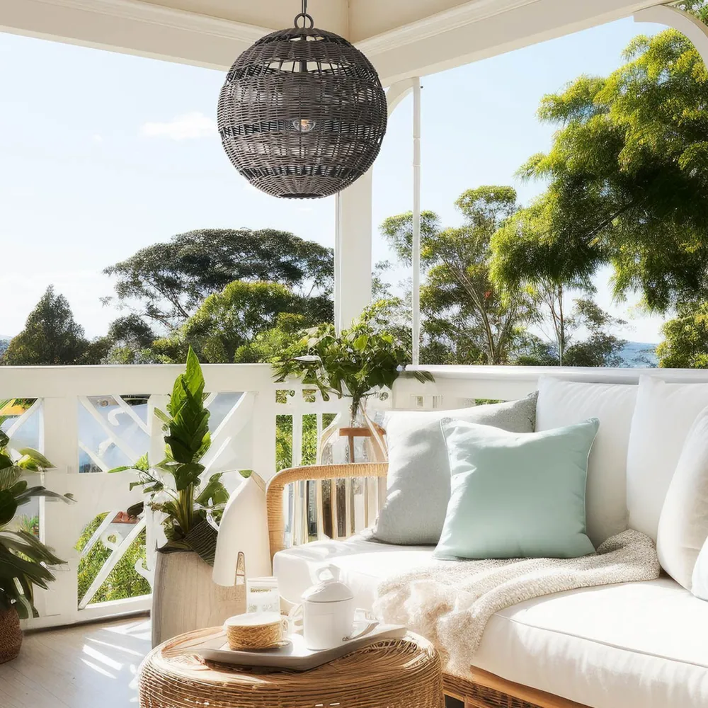 New Elstead Pendelleuchte außen Korbschirm E27 IP44 in Bronze dunkel