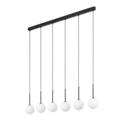 TK Lighting Pendelleuchte B: 122 cm Glas Metall Schwarz Weiß 6x G9* Hängelampen|Esszimmer Lampen