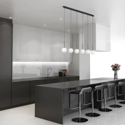 TK Lighting Pendelleuchte B: 122 cm Glas Metall Schwarz Weiß 6x G9* Hängelampen|Esszimmer Lampen