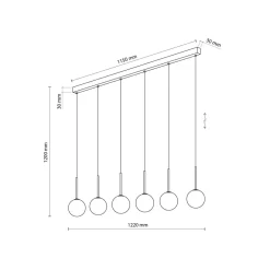 TK Lighting Pendelleuchte B: 122 cm Glas Metall Schwarz Weiß 6x G9* Hängelampen|Esszimmer Lampen