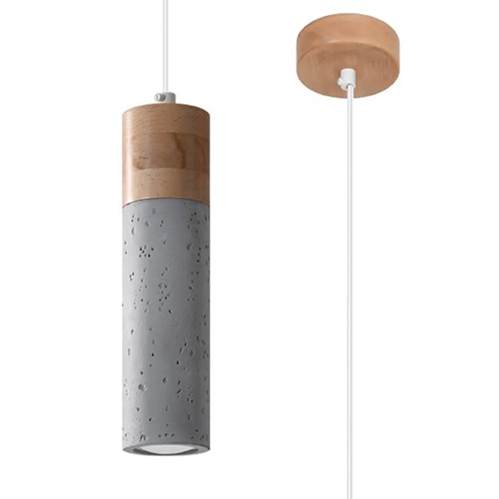 Clearance Sollux Pendelleuchte Beton Holz Ø 7 cm schmal Grau GU10
