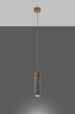 Clearance Sollux Pendelleuchte Beton Holz Ø 7 cm schmal Grau GU10