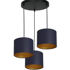 Outlet Luminex Pendelleuchte Blau Gold Stoff Metall 3-flammig blendarm