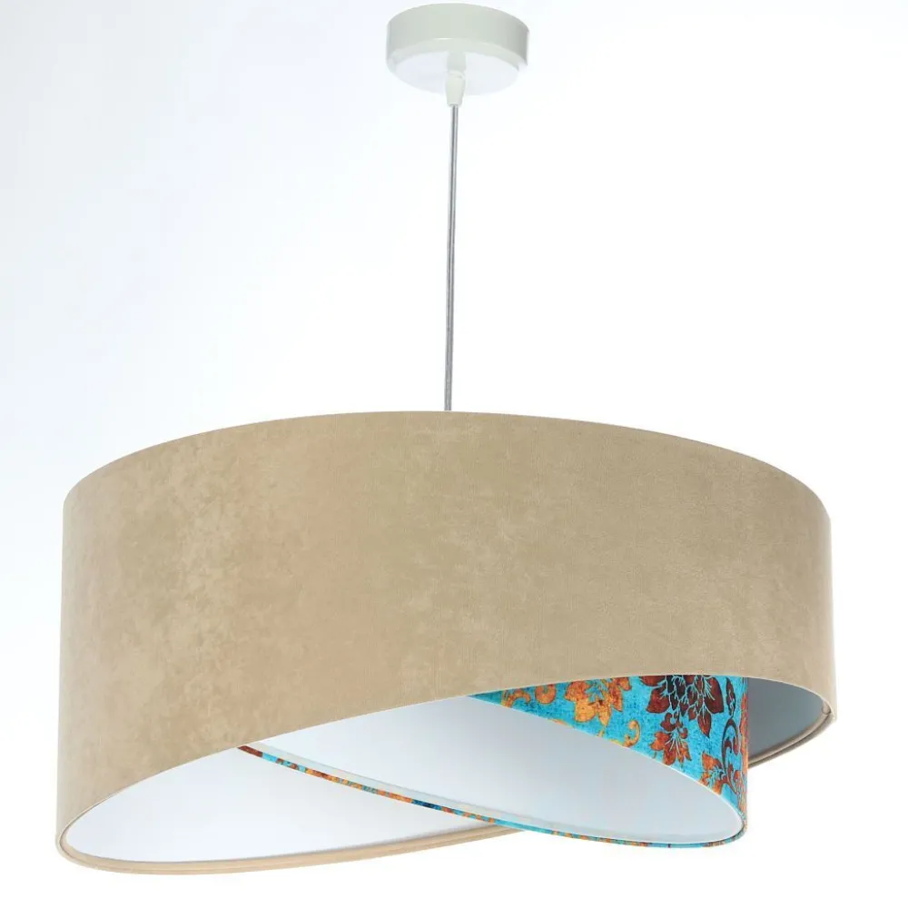 Online BPS Koncept Pendelleuchte E27 rund Ø 50 cm Stoff Velours Optik Beige Bunt