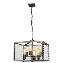Elstead Pendelleuchte eckig Metall Glas E27 B: 49,3 cm Gunmetal Grau* Bürolampen|Esszimmer Lampen