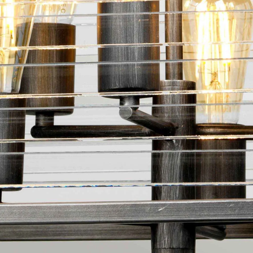 Elstead Pendelleuchte eckig Metall Glas E27 B: 49,3 cm Gunmetal Grau* Bürolampen|Esszimmer Lampen