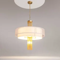 New Maytoni Pendelleuchte Edelstahl Stoff E14 Ø 68 cm rund Modern