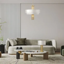 New Maytoni Pendelleuchte Edelstahl Stoff E14 Ø 68 cm rund Modern