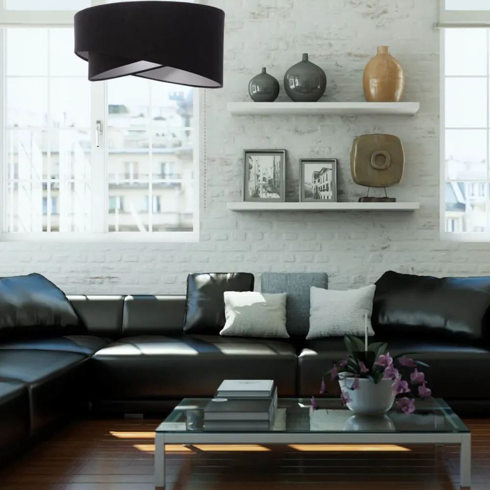 Discount BPS Koncept Pendelleuchte Esstisch Schwarz Silber Stoff Ø50cm